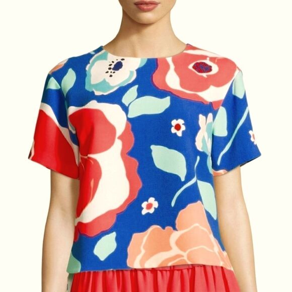KATE SPADE blue floral Ramona short sleeve top , Size 4 - Picture 1 of 5